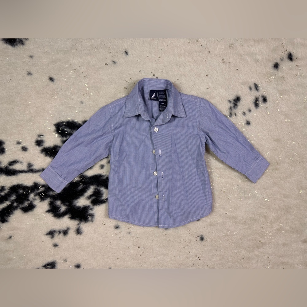 Nautica Infant Toddler Gray Blue Button Down Dress Shirt Size 18 Months